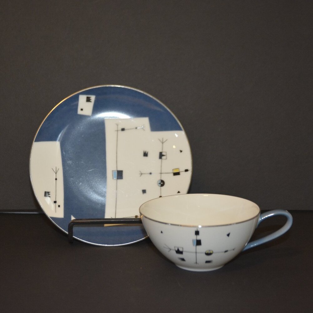 Vintage NORITAKE Nippon Toki Kaisha Blue Atomic Cup and Saucer (2 Sets)